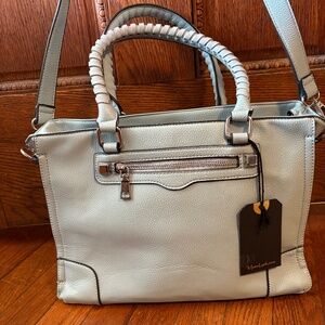 Moda Luxe Casey Satchel Purse Blue Faux Leather Handbag Purse Zip Top